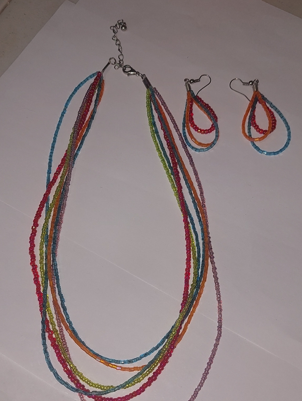 Multi-Color Seed Bead Layered Necklace and Earring Set